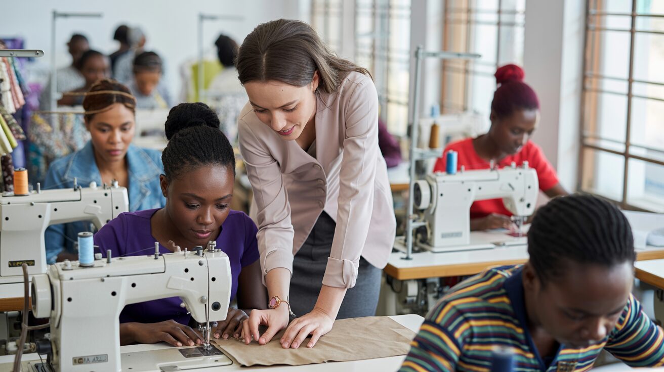 NAKI Designs apprentices in a training session at sewing machines